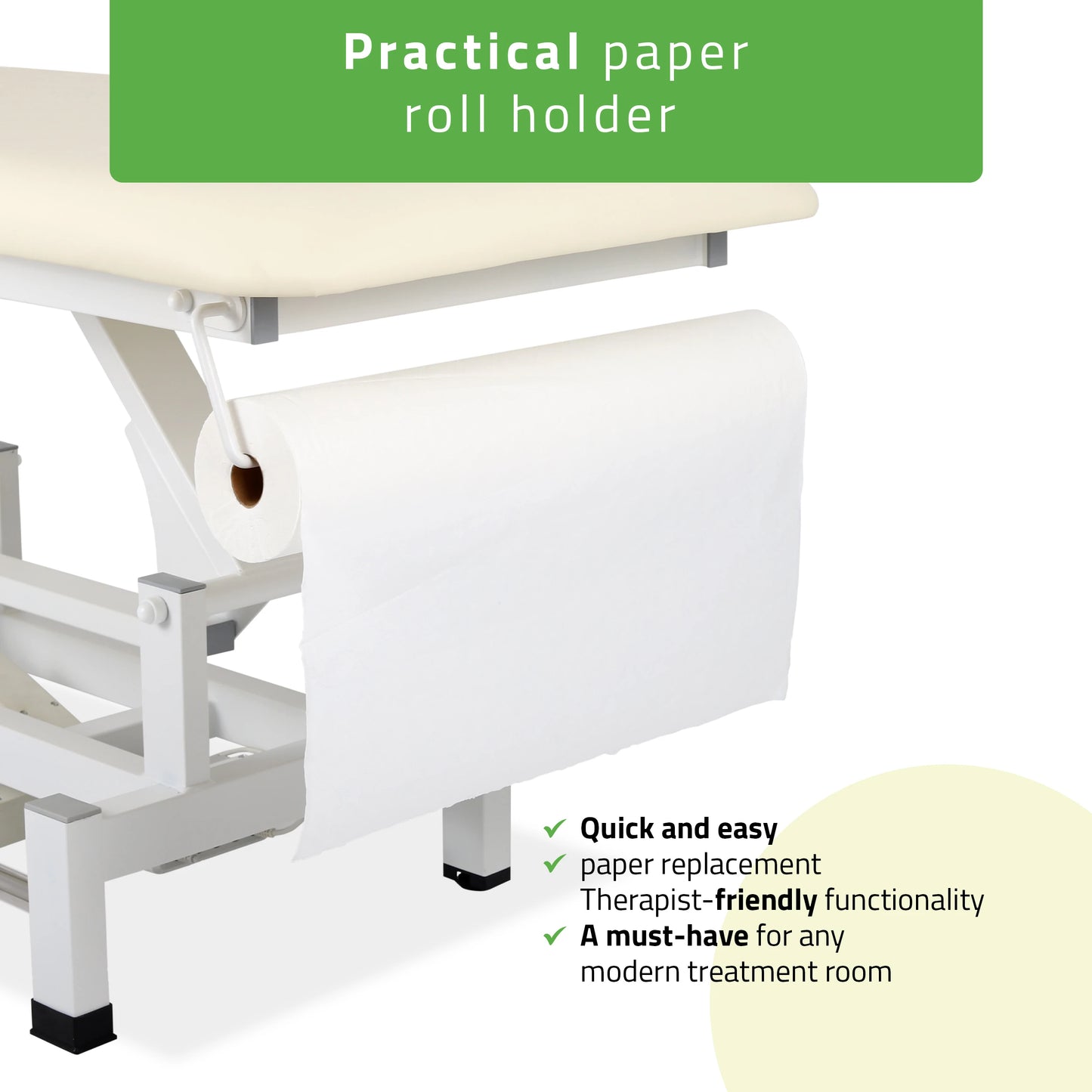Fortis 1 treatment table, electric adjustment, hand remote control, foot control bar, headrest, arm shelf  k707 ivory