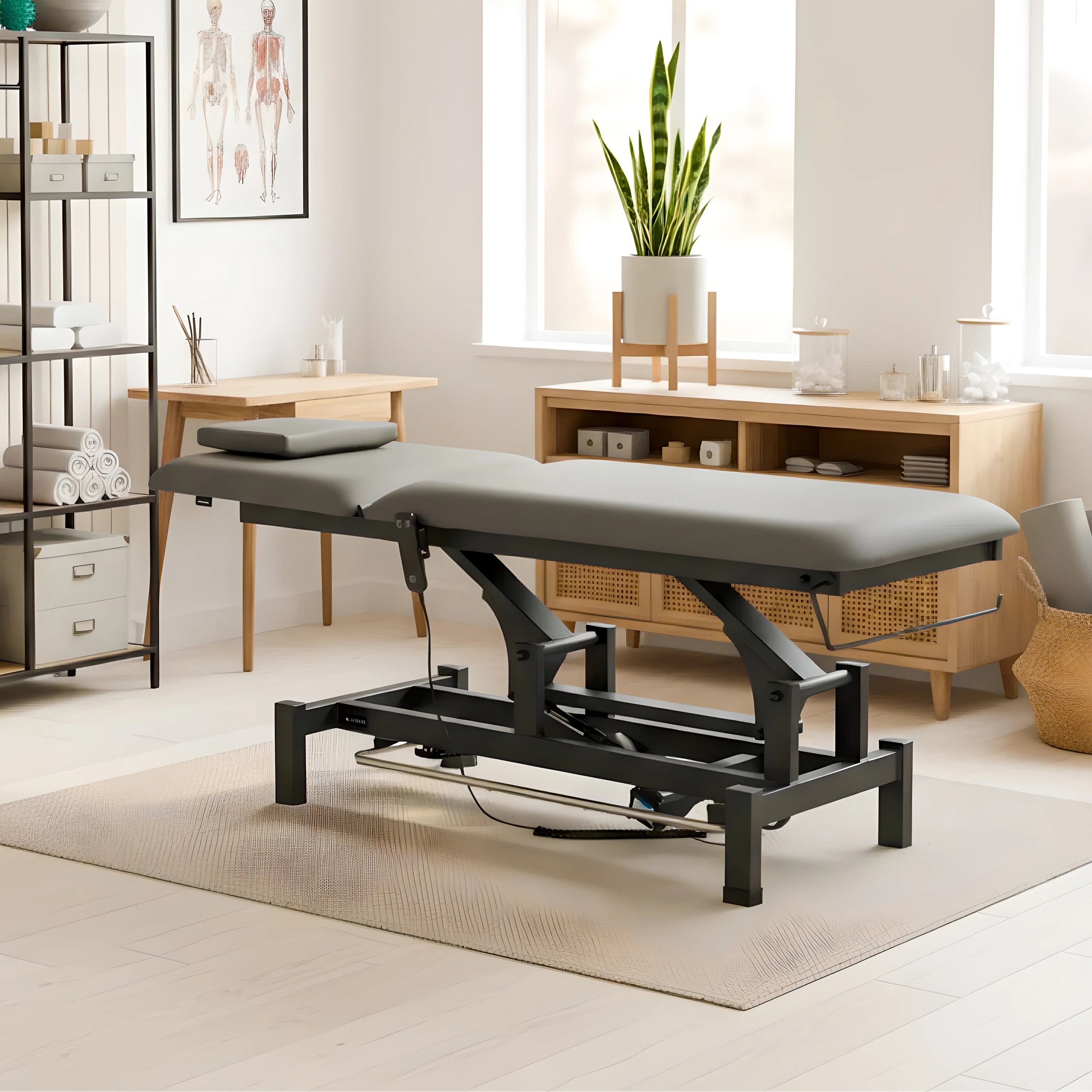 Fortis 2 treatment table, electric adjustment, foot control bar, hand remote control, head cushion, k722 gray