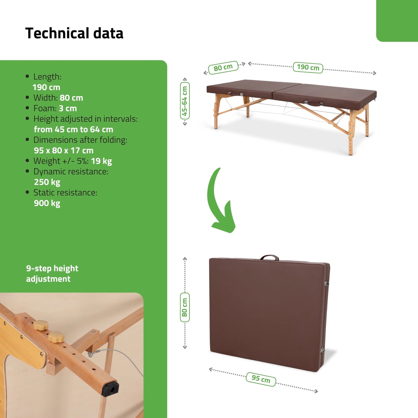 Kannettava hierontapöytä Niro 80 PU k835, ruskea