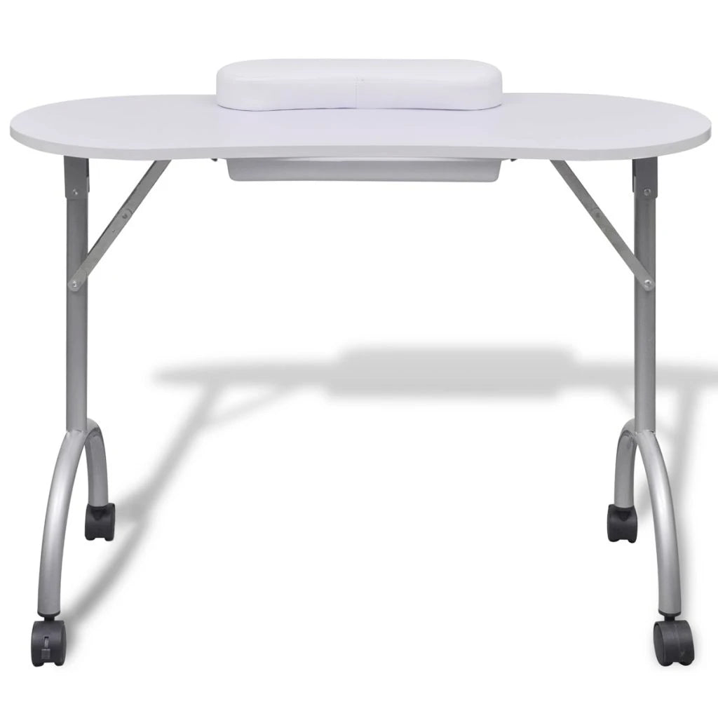 Folding Manicure Nail Table with Castors White