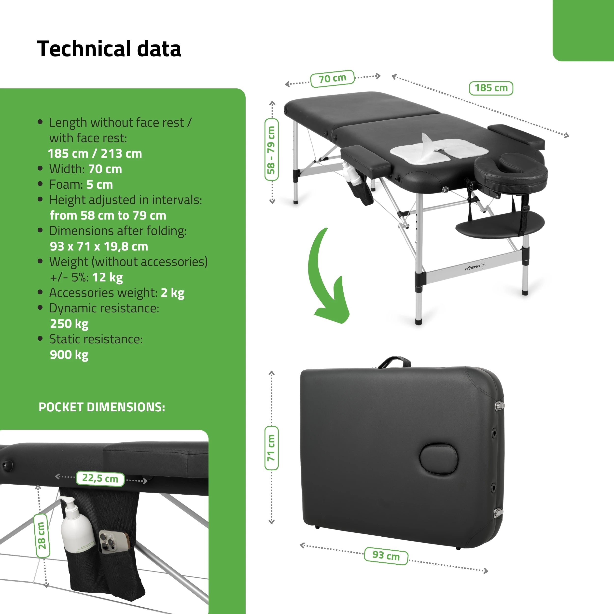 Portable massage table Nadia 70 Comfy Base K515 Black