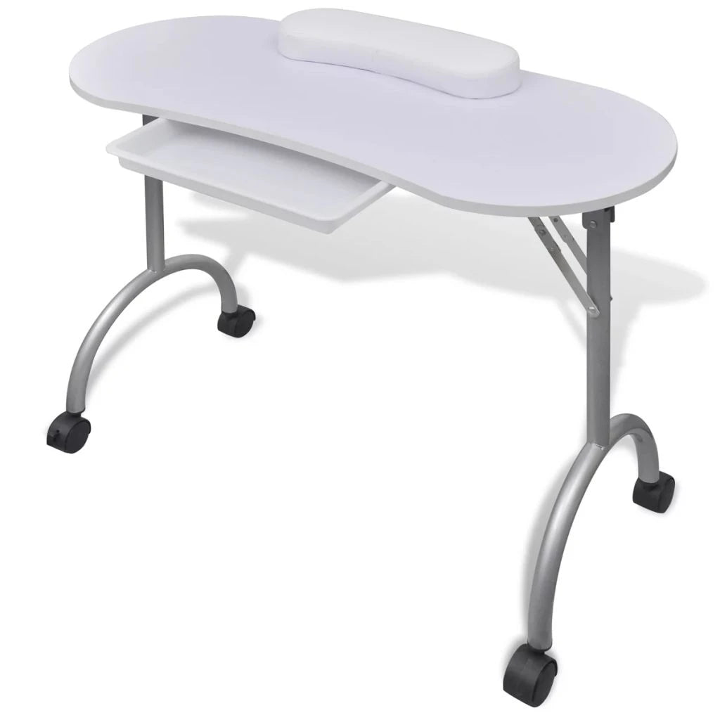 Folding Manicure Nail Table with Castors White