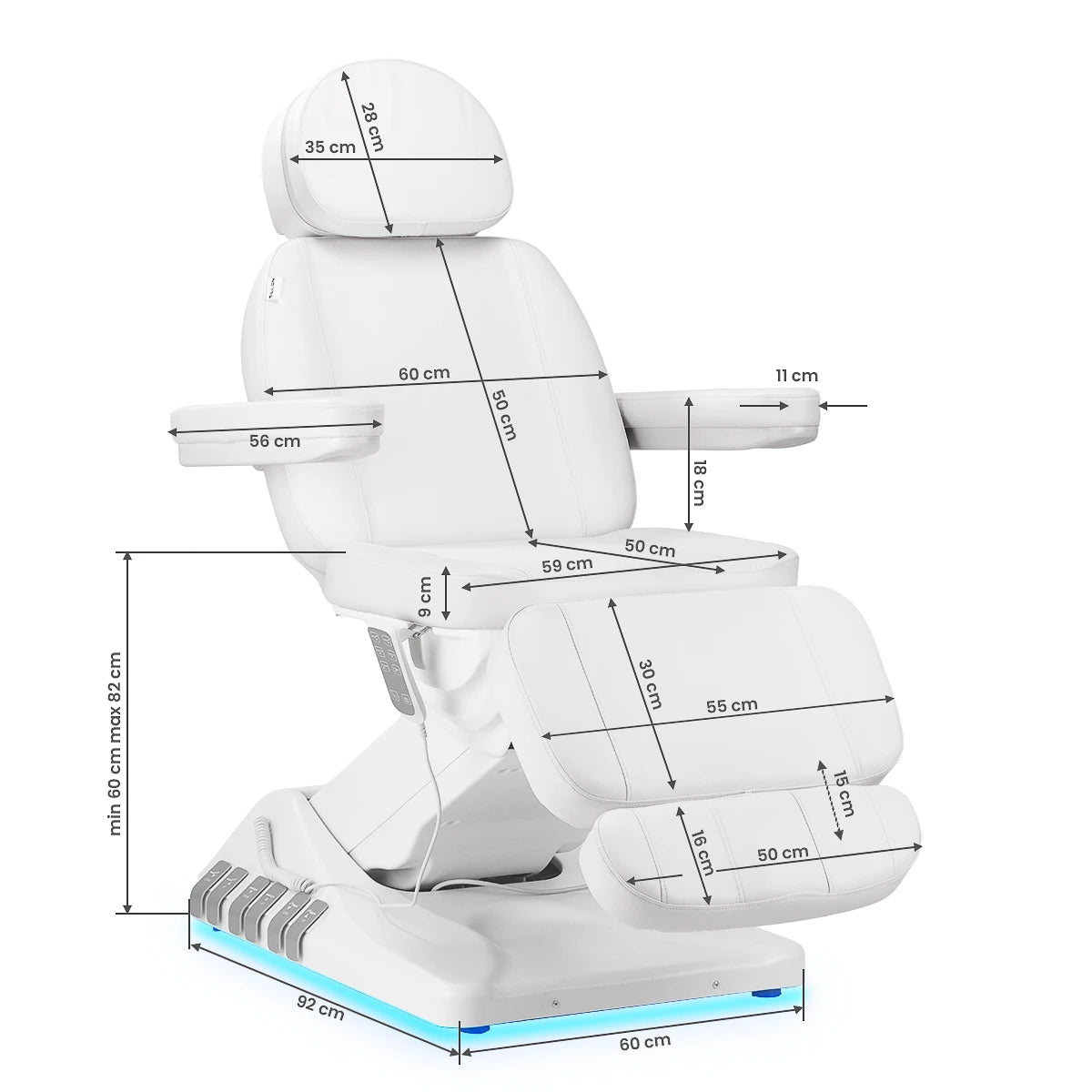 Beauty bed-couche SILLON LUXury with foot control, 3 motors, white