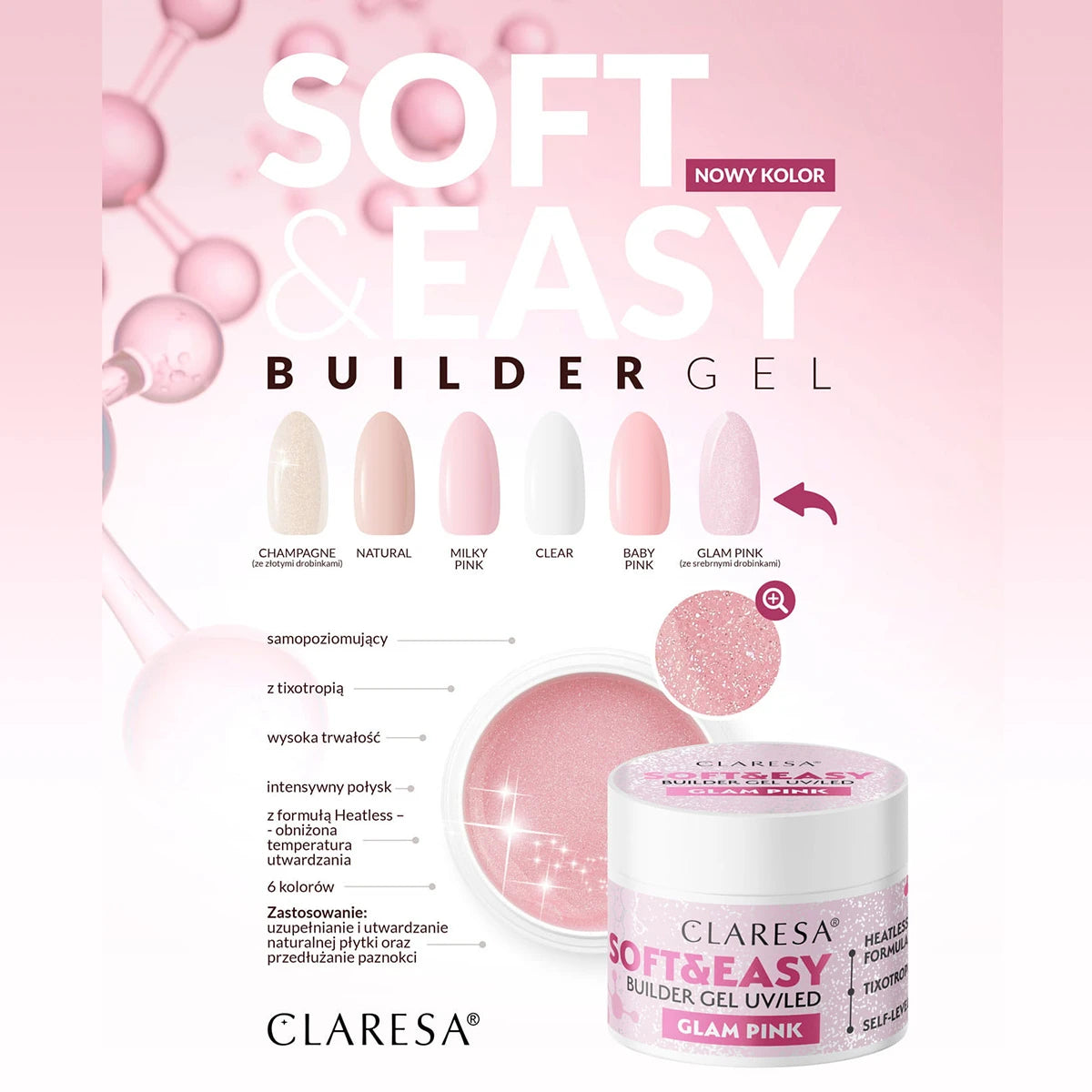 CLARESA SOFT&EASY rakennusgeeli GLAM PINK, 45 g