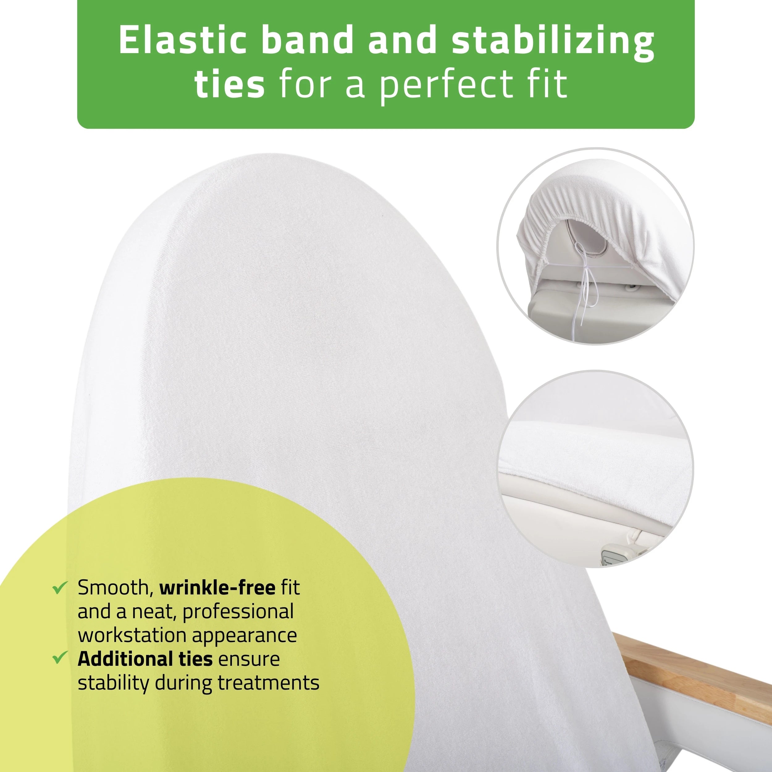 Frotte sheet with elastic and ties for cosmetic chair, 70 × 190 cm white