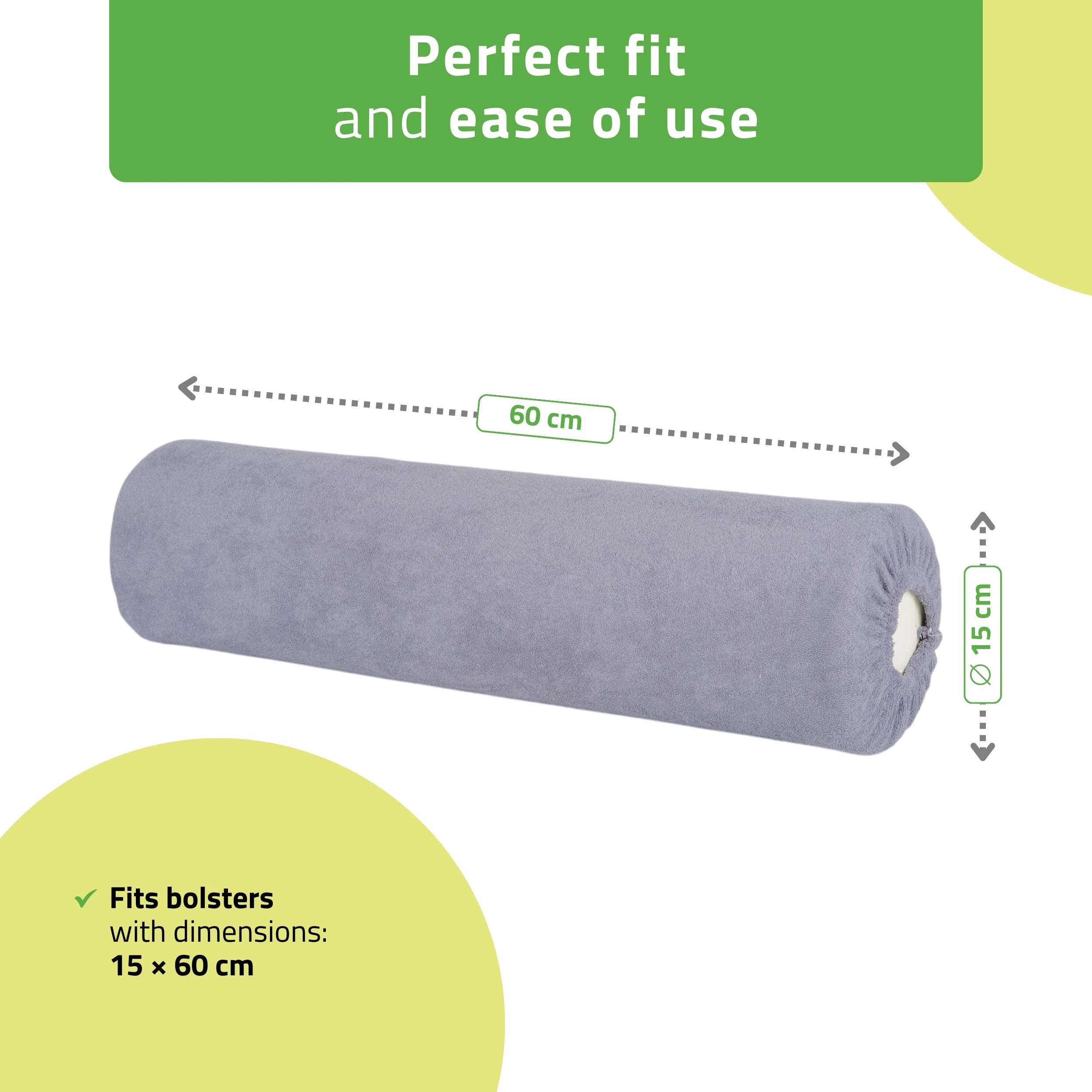 Froteepäällinen tukityynyn suojus kuminauhalla, 15 × 60 cm, harmaa