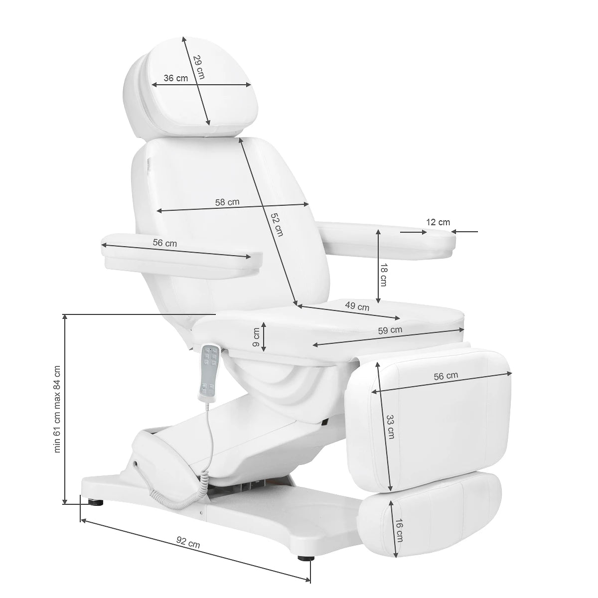Electric cosmetic chair SILLON CLASSIC 3 motors with heating, white