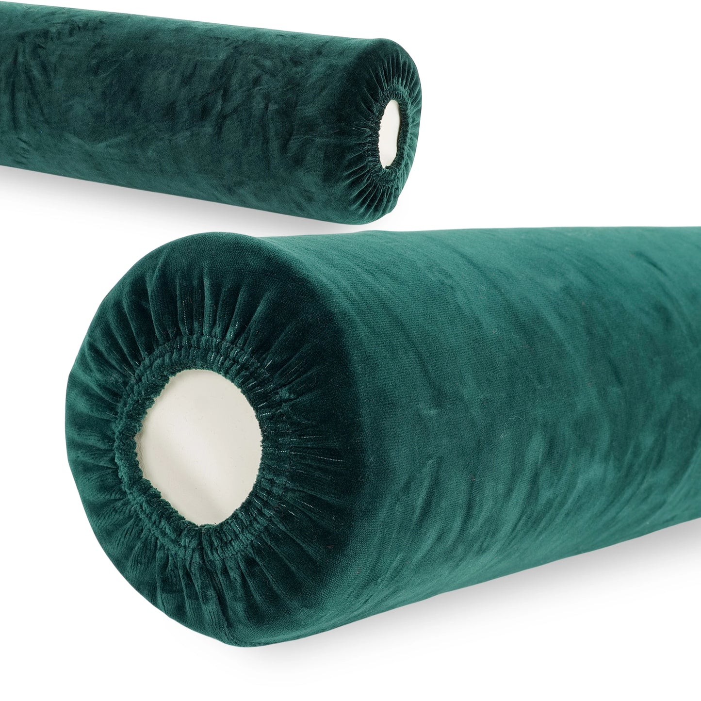 Velour cover with elastic for bolster, 15 × 60 cm bottle green
