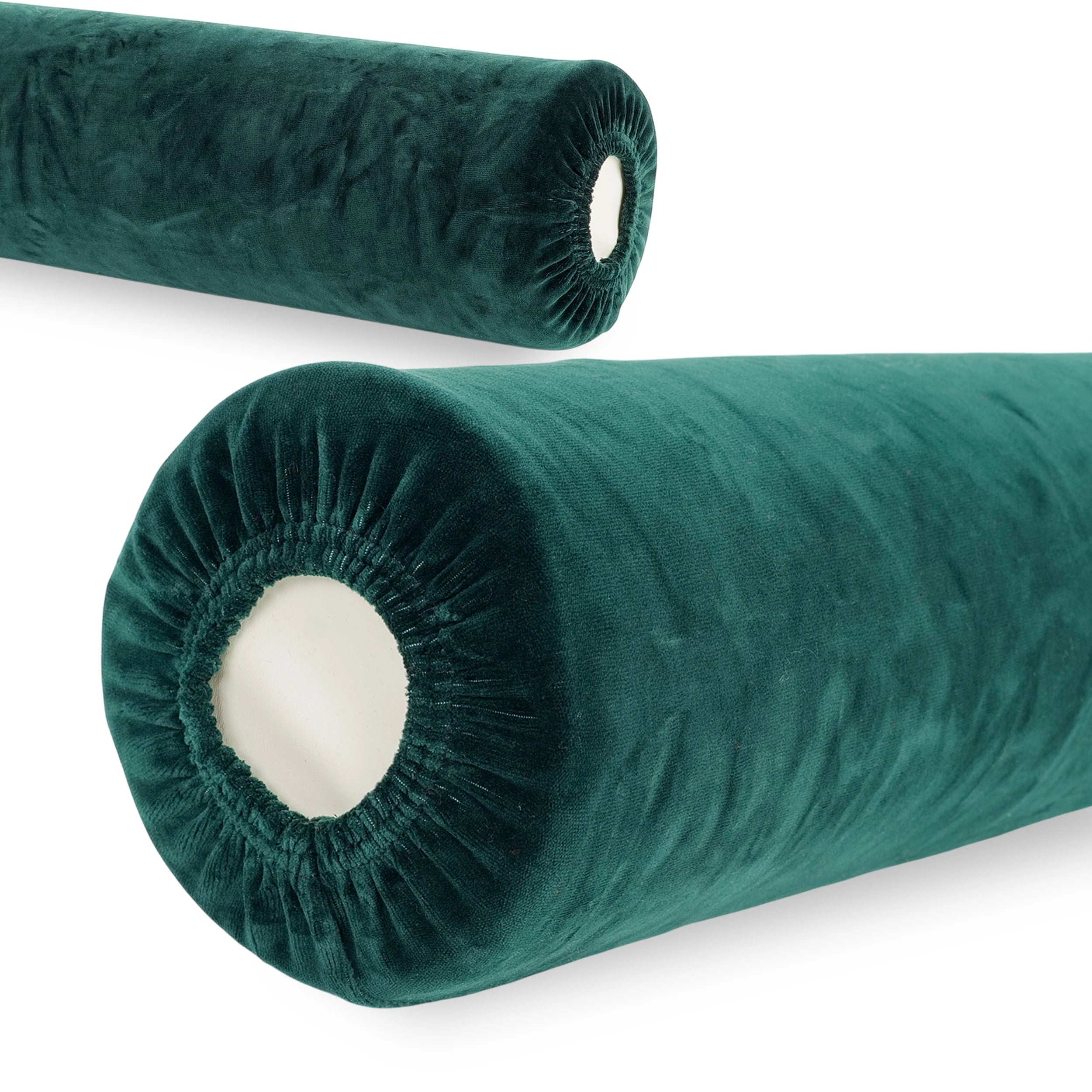 Velour cover with elastic for bolster, 15 × 60 cm bottle green