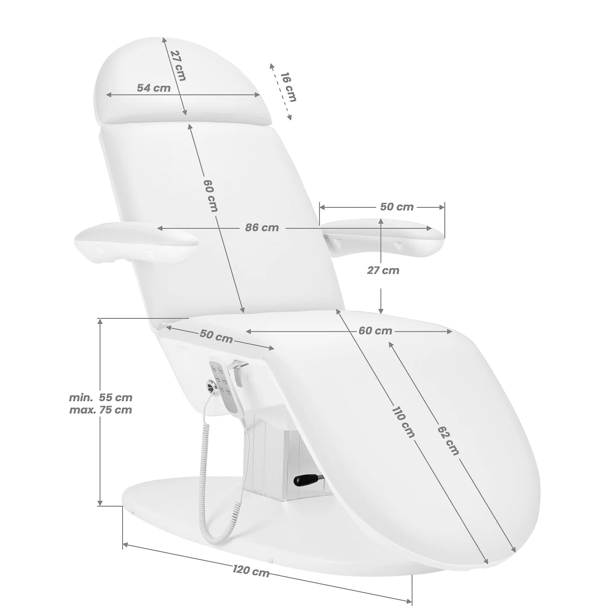 SILLON 2240 Eclipse sähköinen hoitotuoli, 3 moottoria, valkoinen, kehto