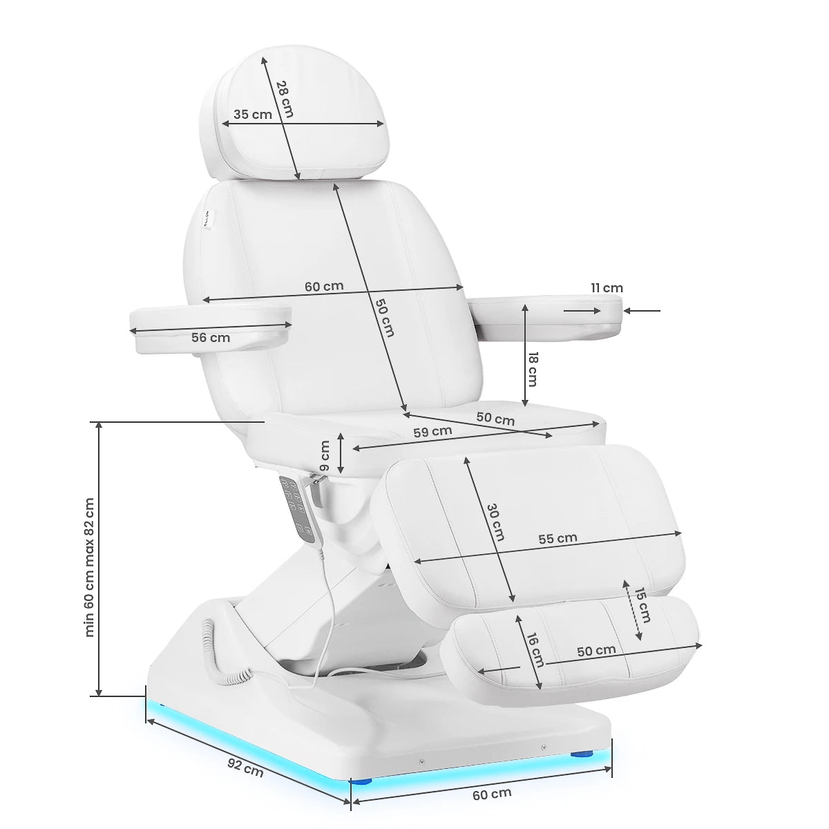 Beauty bed-couche SILLON LUXury, 3 motors, white