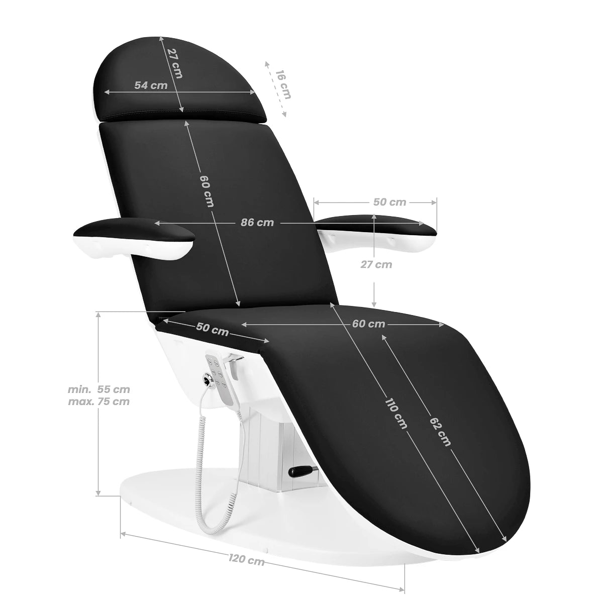 SILLON 2240 Eclipse sähköinen hoitotuoli, 3 moottoria, musta, kehto