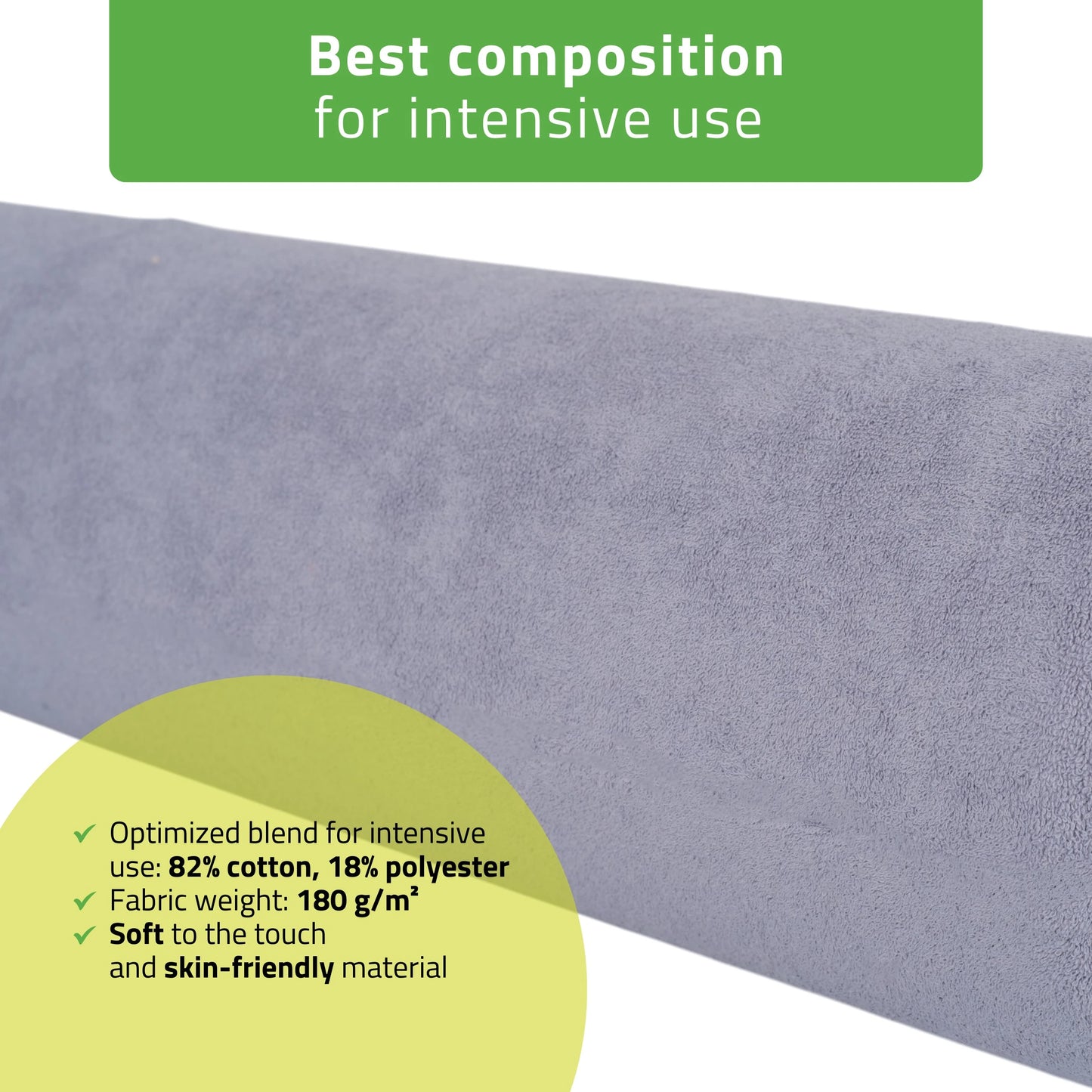 Froteepäällinen tukityynyn suojus kuminauhalla, 15 × 60 cm, harmaa