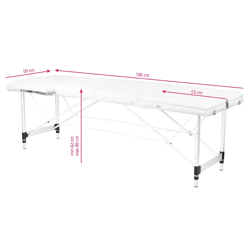 3-section aluminum comfort massage table, white