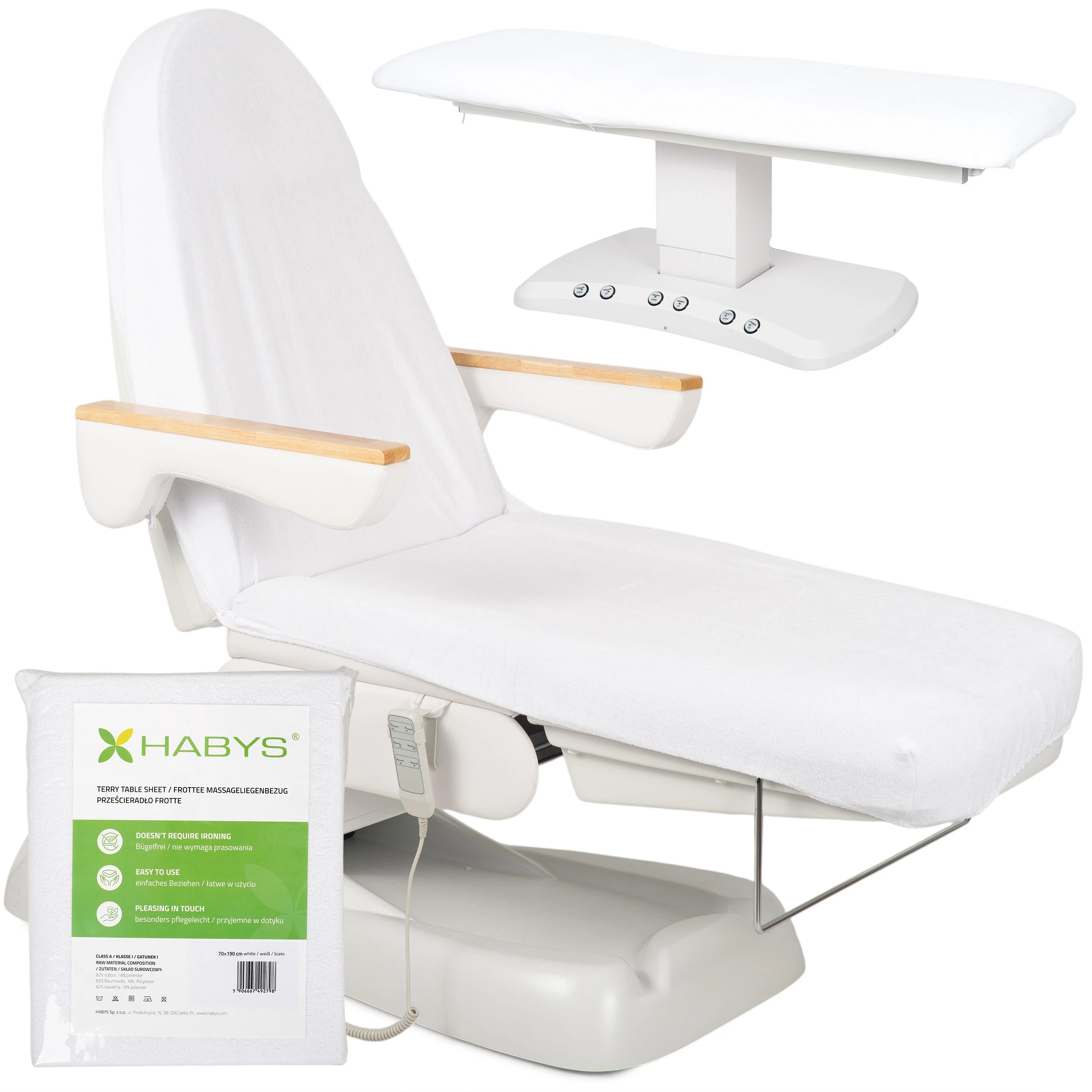Frotte sheet with elastic and ties for cosmetic chair, 70 × 190 cm white