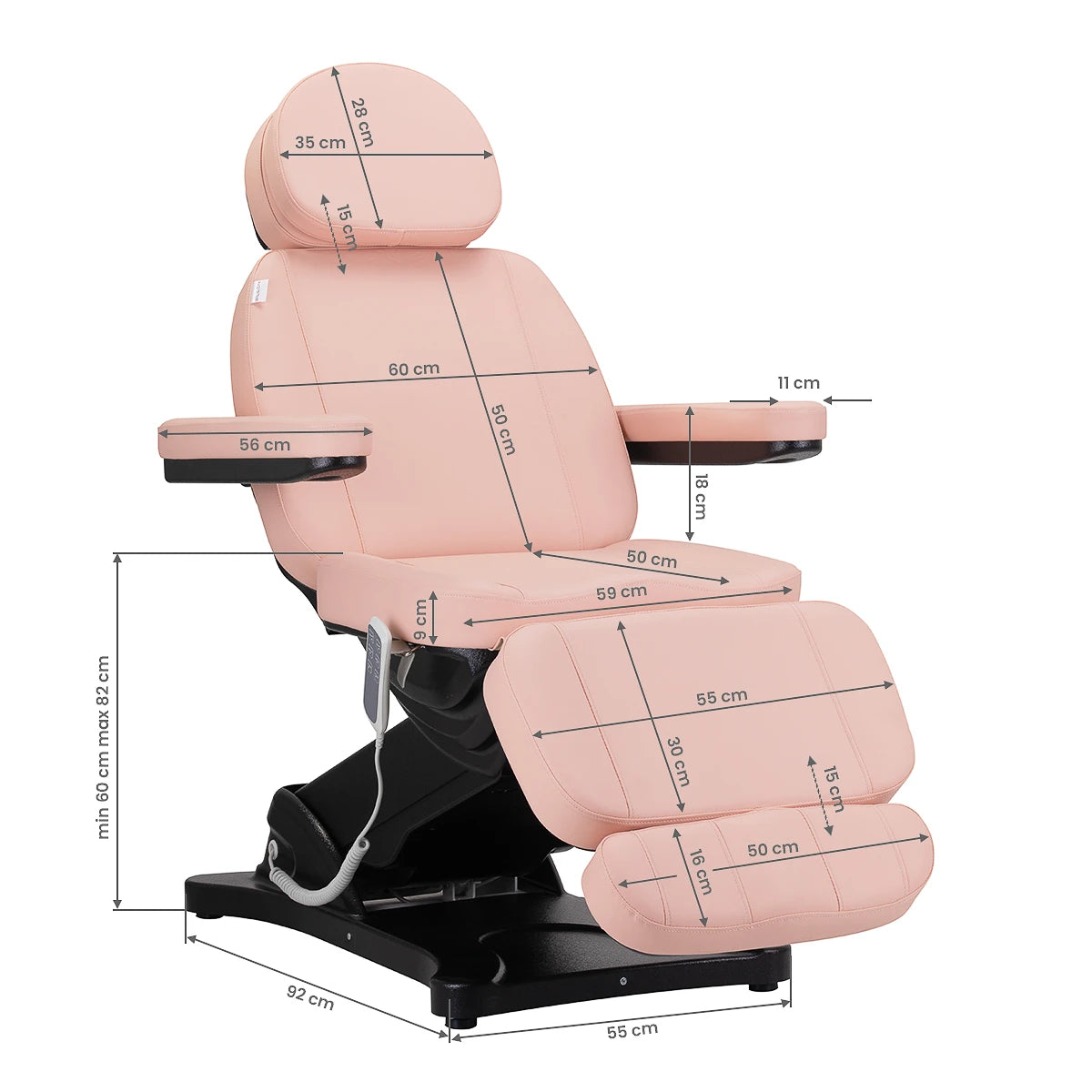 Beauty bed-couche SILLON CLASSIC, 3 motors, pink-black