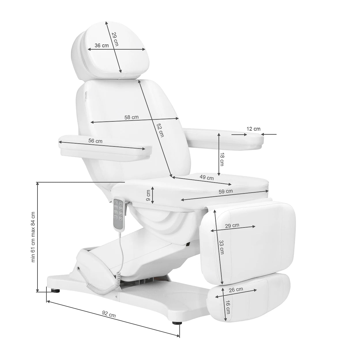 Beauty bed-couche SILLON CLASSIC, 4 motors, white with cradle