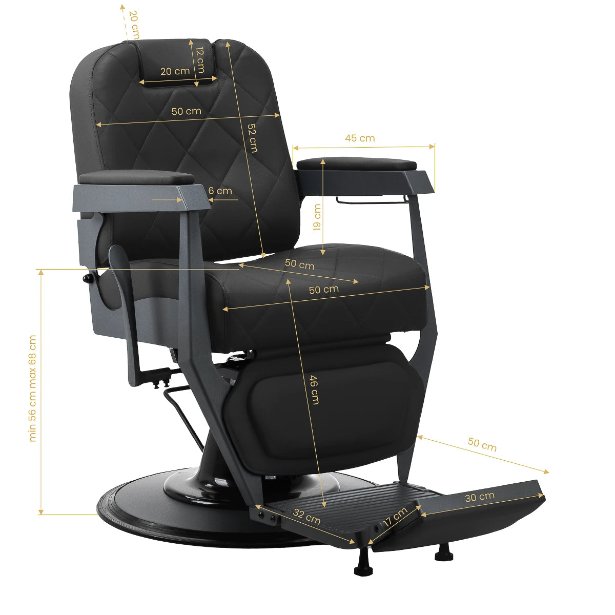 Gabbiano barber chair Bruno with graphite frame Black