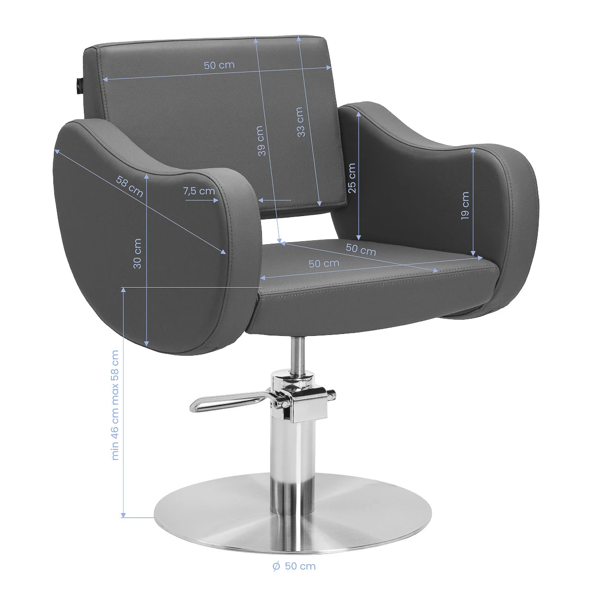 Gabbiano hairdressing chair Sewilla Gray INOX base